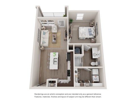 Floor plan for 1 bed, 1 bath, 705 sqft